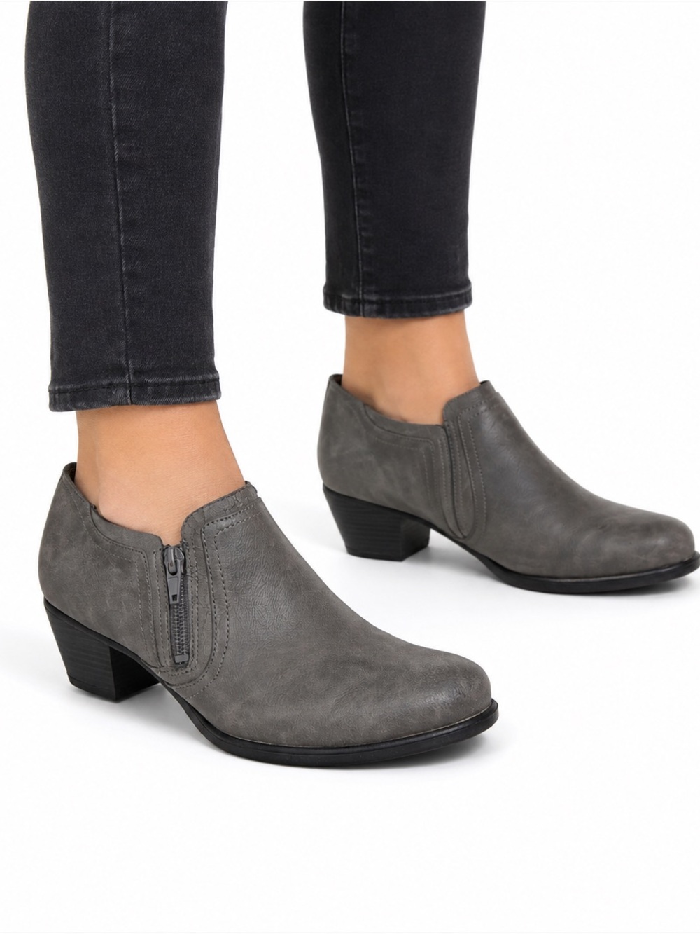 Natural Soul Gray Low Heel Women's Ankle Shoes Booties
